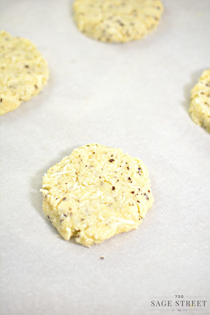 keto cheese bread on parchment paper before being cooked