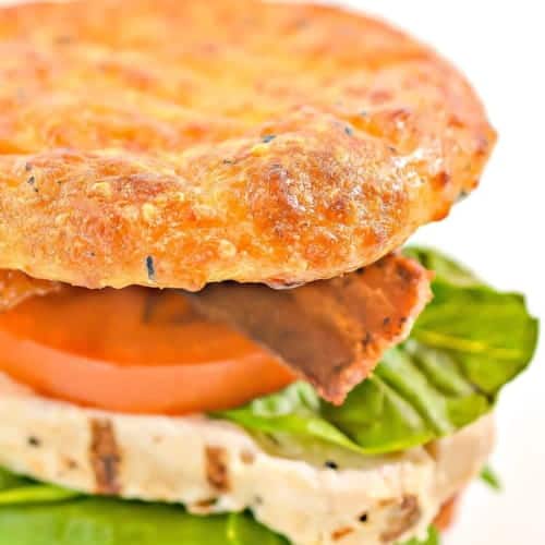 keto cheese bread on a chicken blt