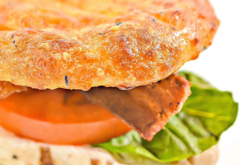 keto cheese bread on a chicken blt