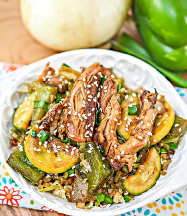 low carb stir fry in a white bowl