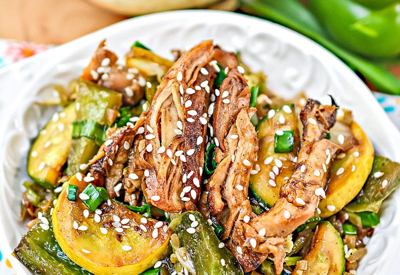low carb stir fry in a white bowl