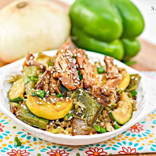 keto stir fry in a white bowl