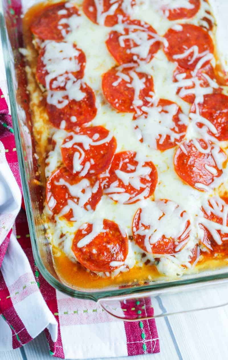 Low Carb Pepperoni Pizza Chicken Casserole 1 Ready to serve pepperoni pizza chicken casserole