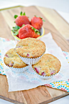 Decadent Keto Strawberry Muffins out of the oven ready to serve.