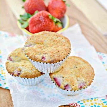 (Decadent!) Keto Strawberry Muffins 4 Decadent keto strawberry muffins out of the oven ready to serve.