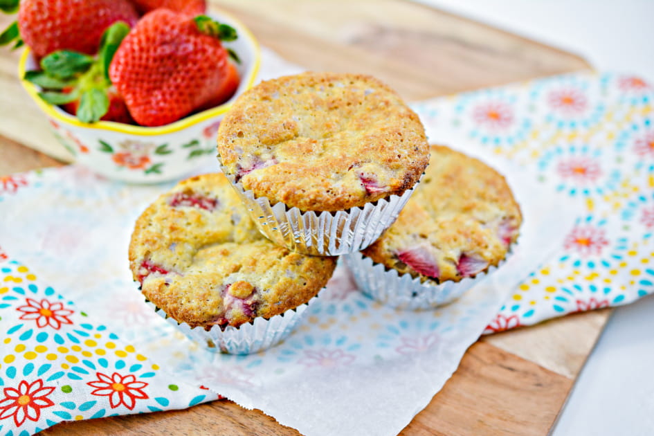 Decadent keto strawberry muffins ready to eat right now.