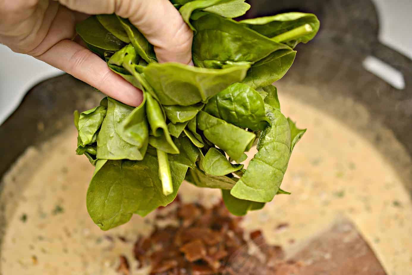 Adding spinach to chicken carbonara recipe