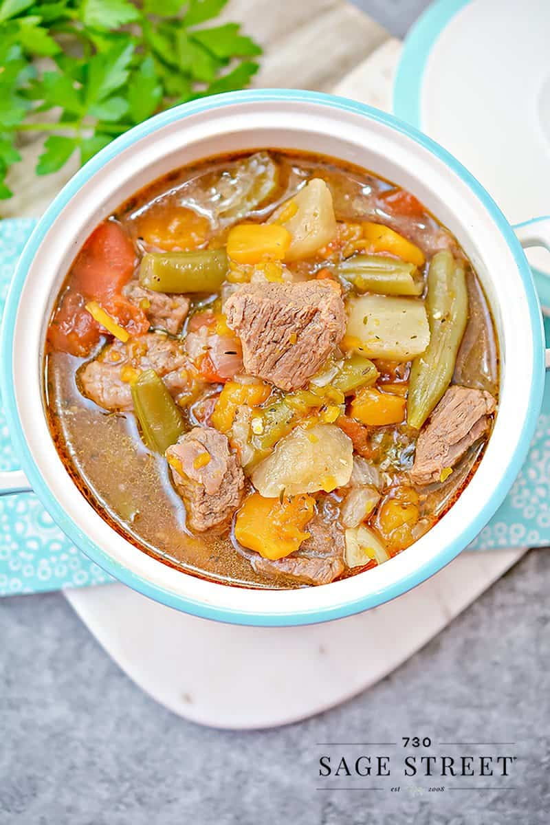Making low carb beef stew ready to serve!