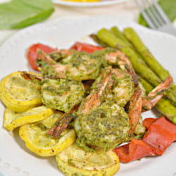 Pesto Keto Shrimp Sheet Pan final plating ready to serve guests