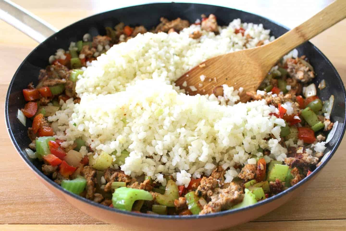 Combine Cauliflower Rice to Stir Fry