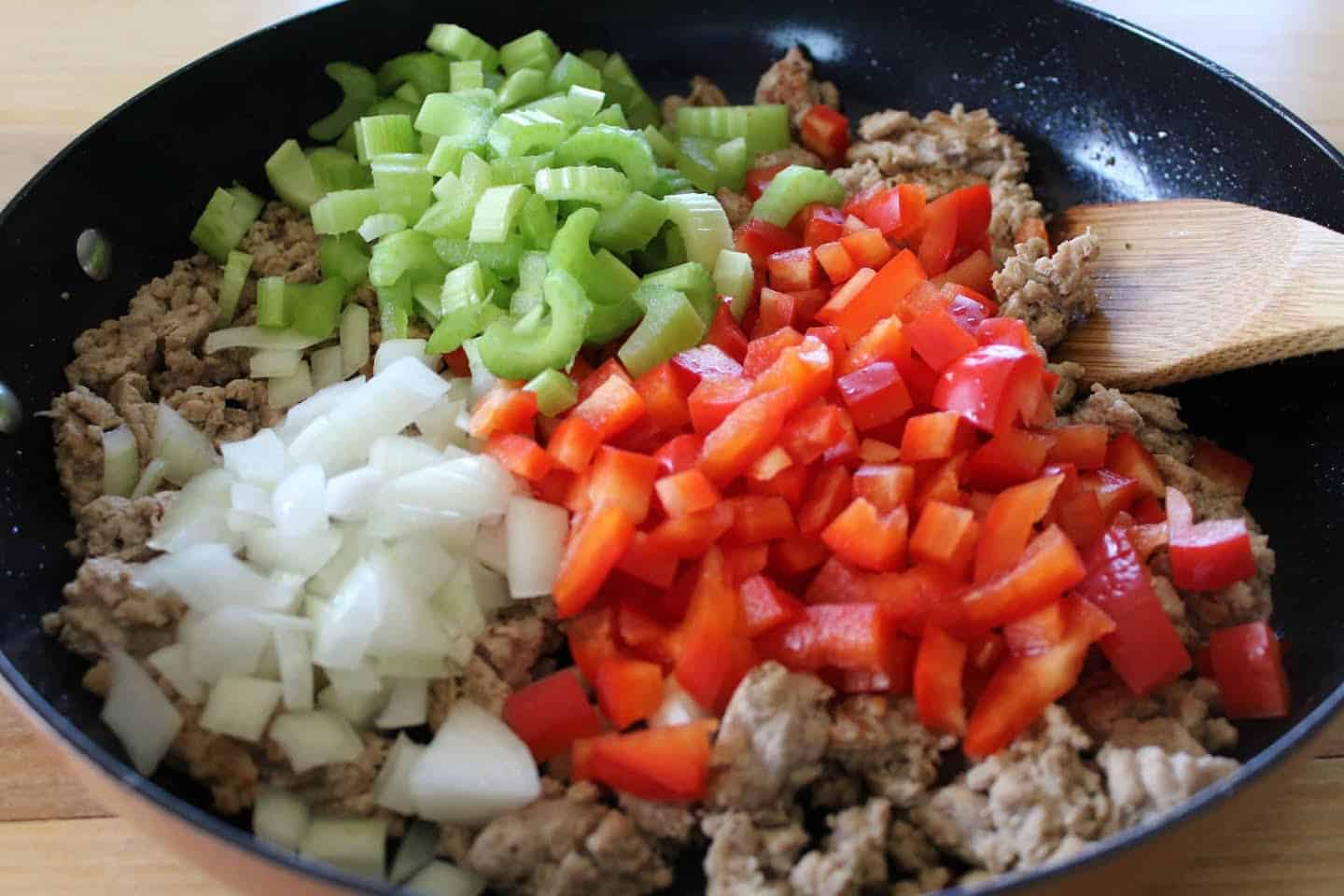 Close up of ingredients added to stir fry