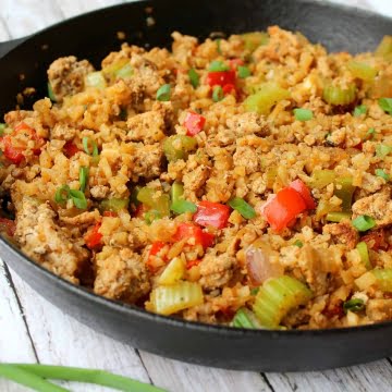 20 Minute Cauliflower Rice Stir Fry in Cast-Iron Skillet