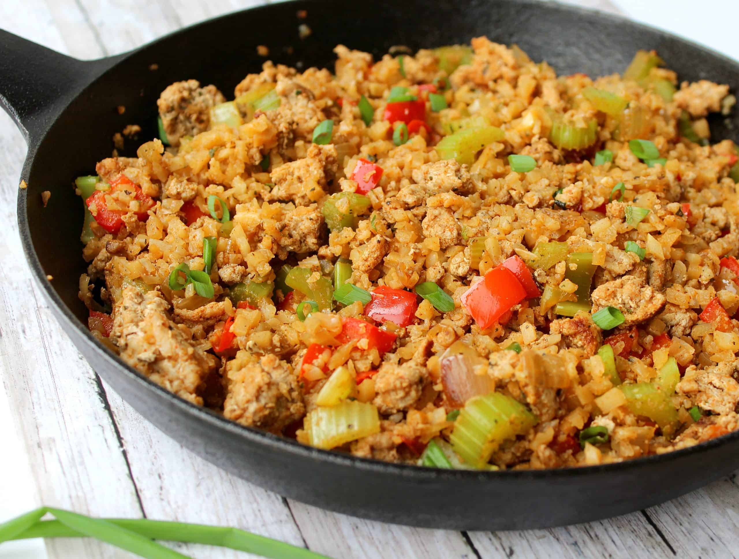 20 Minute Cauliflower Rice Stir Fry in Cast-Iron Skillet