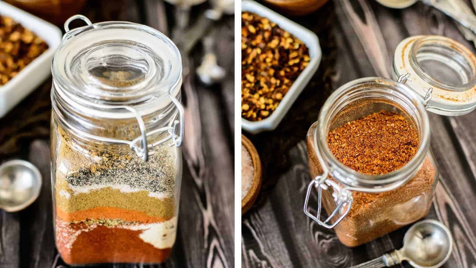 airtight spice jar full of freshly made taco seasoning