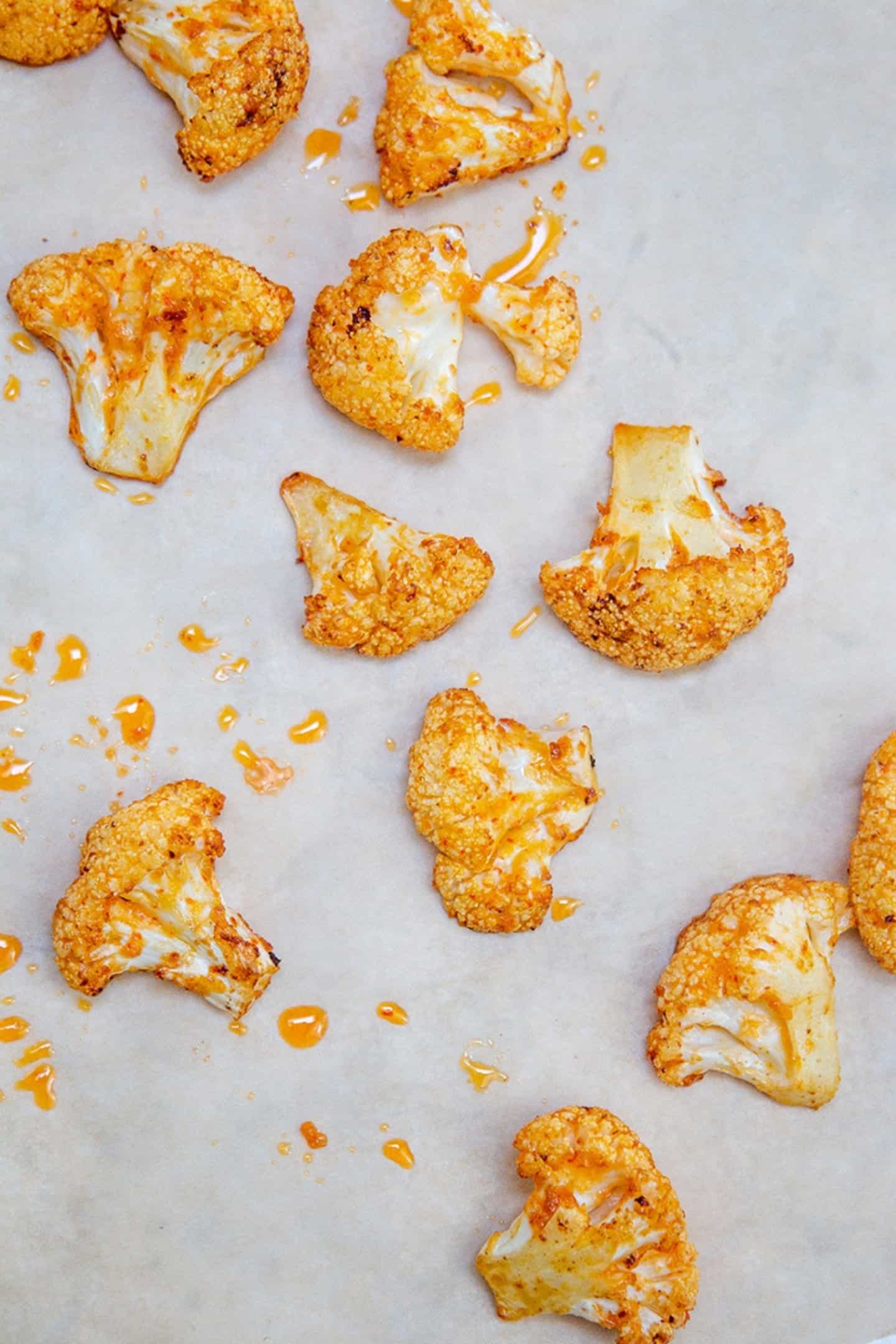 cauliflower florets in a parchment paper