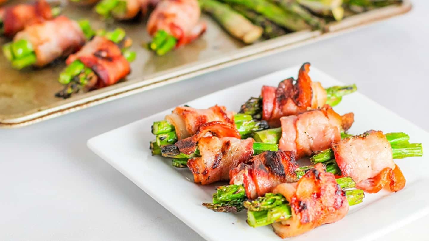 Bacon Wrapped Asparagus plated