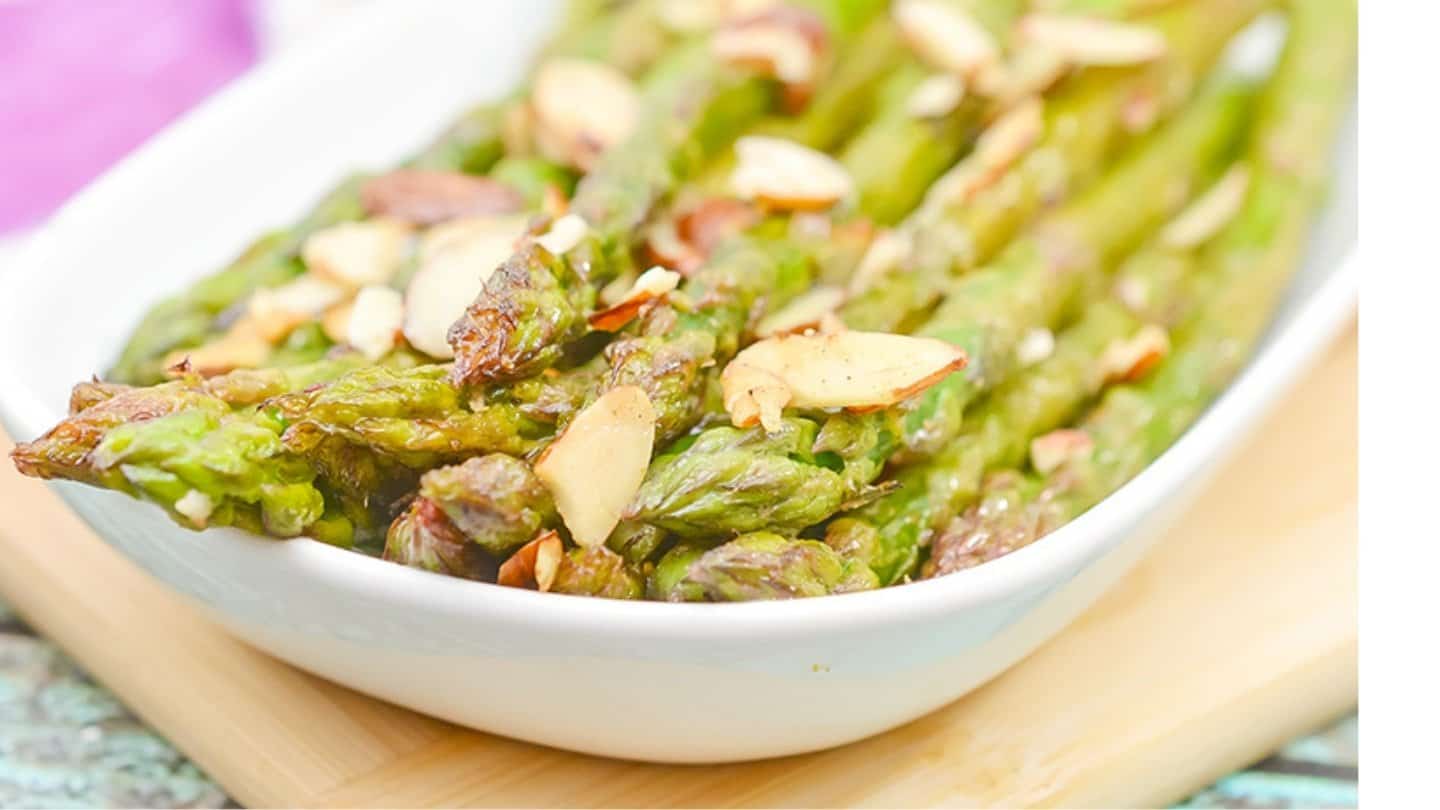  sliced almonds with sauteed asparagus