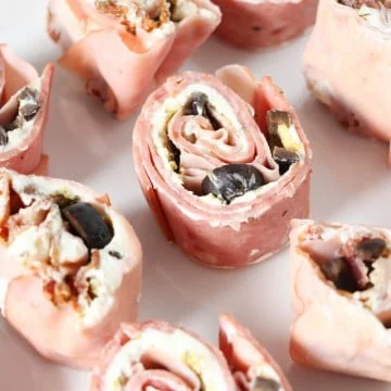 cream cheese pinwheels with black olives and ham