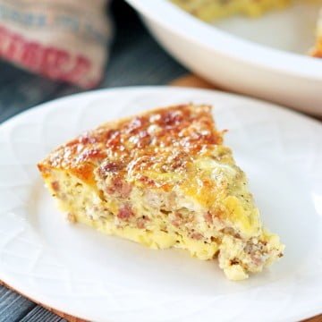 one slice keto breakfast casserole serve in a white plate