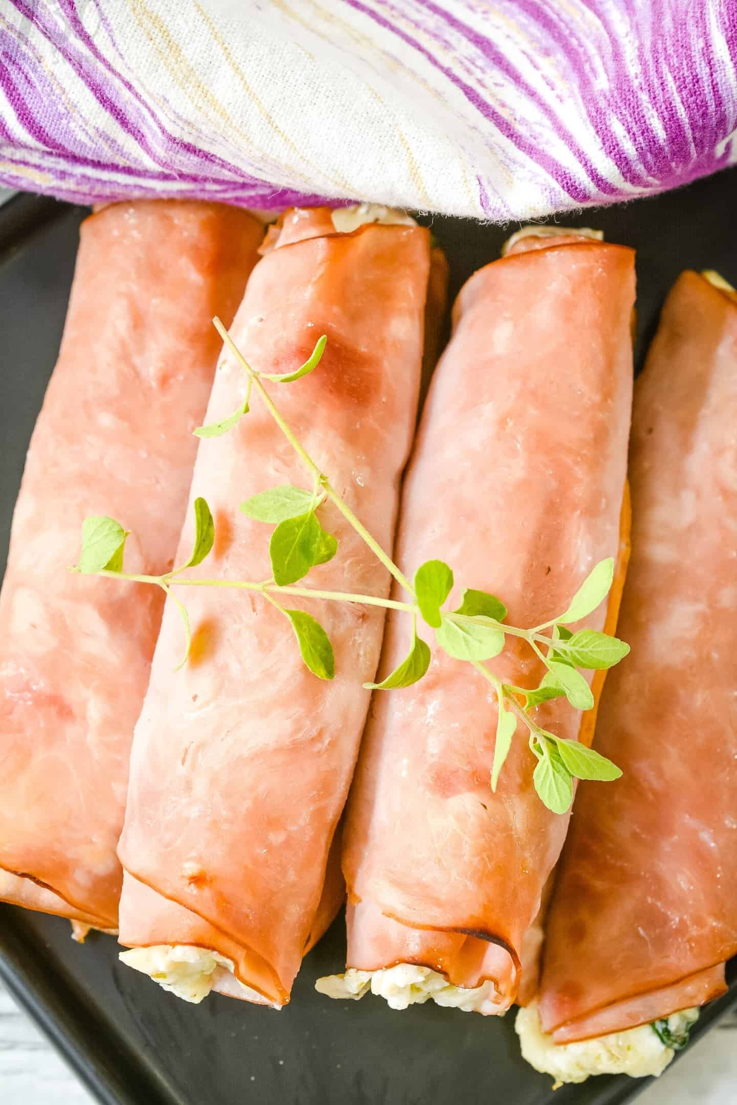 ham roll ups with cheese and spinach filling