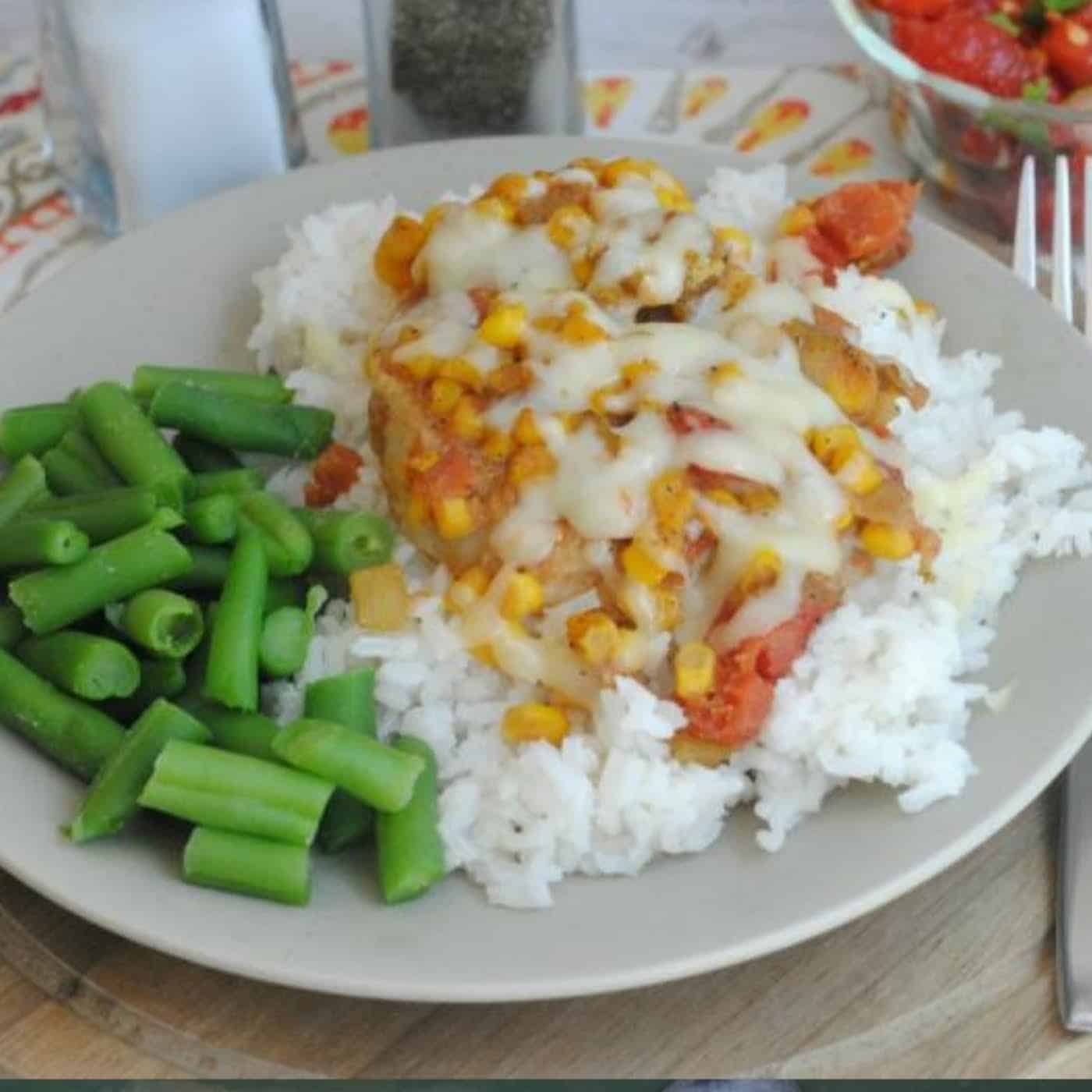 Baked Mexican Pork Chops with rice an beans