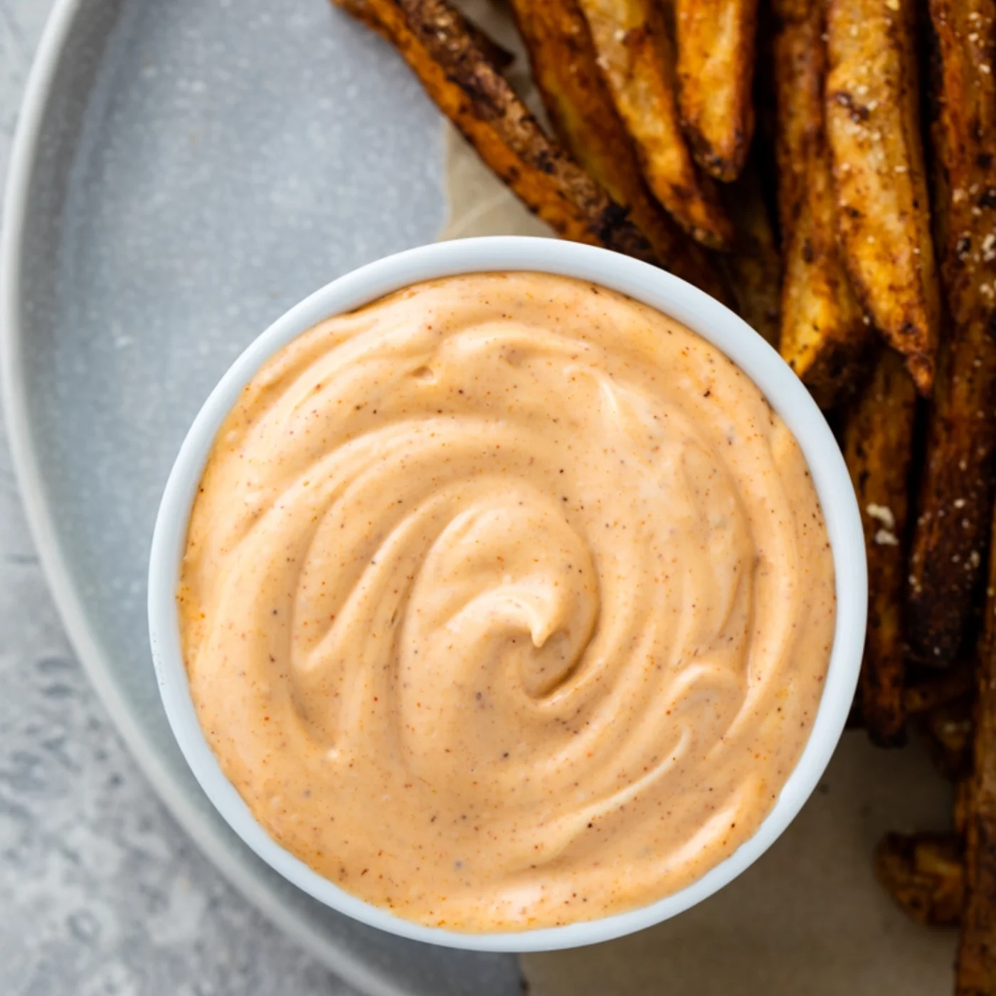 spicy mayo in white bowl