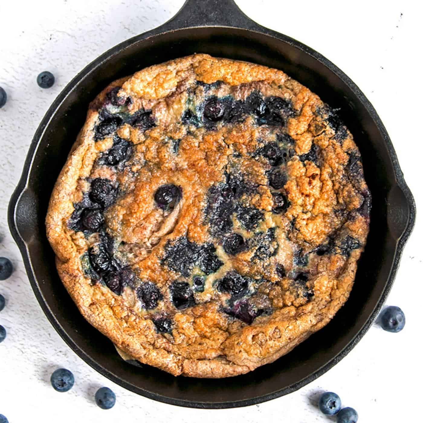 blueberry strata in a skillet