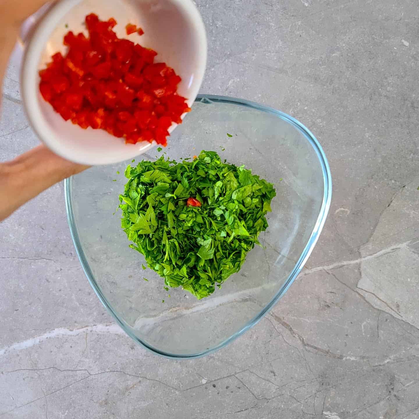 Add minced red chili pepper.