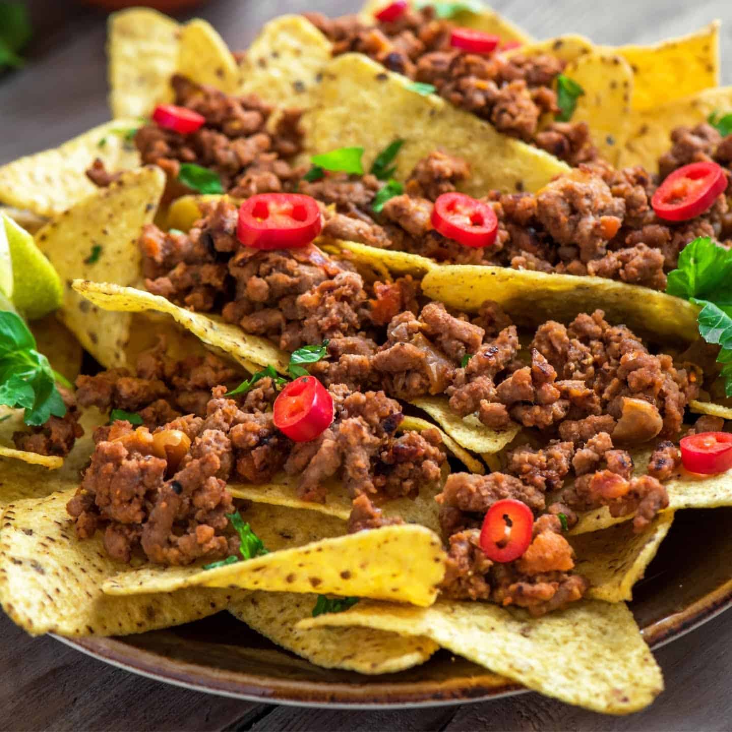 chips with ground beef nachos