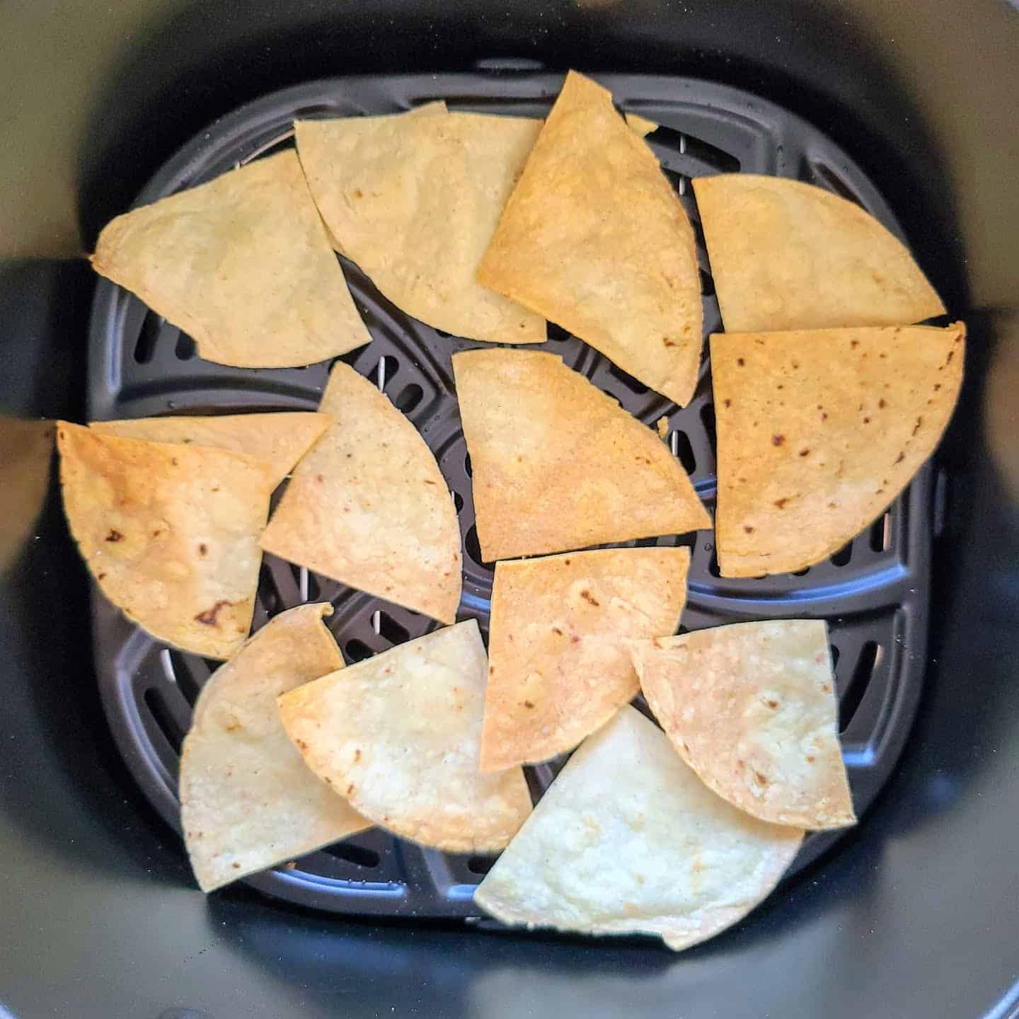 cooked tortillas chips in a air fryer