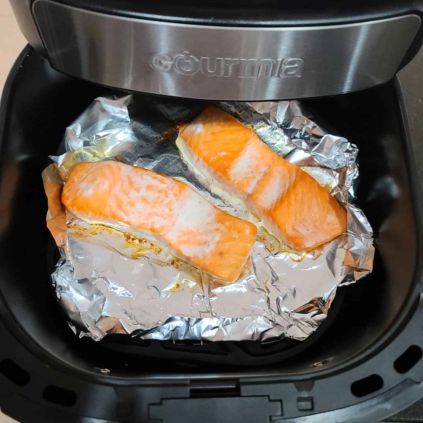 salmon in an air fryer with foil