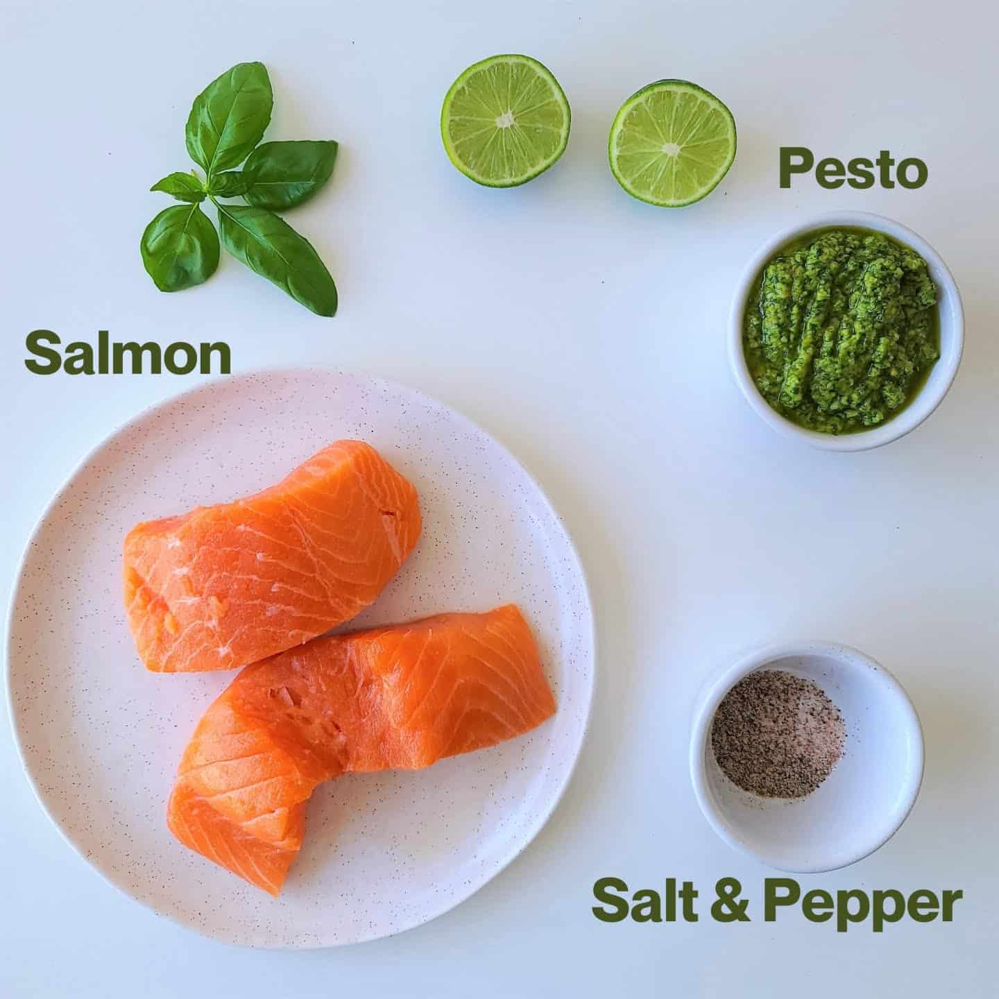 salmon fillets, salt pepper and pesto
