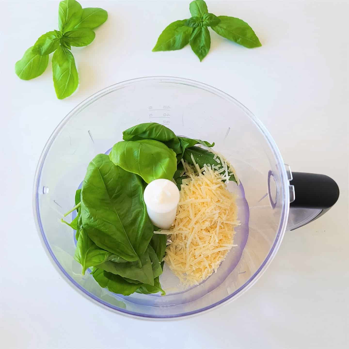fresh basil leaves and parmesan cheese