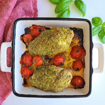 chicken pesto with cherry tomatoes