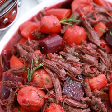 crockpot pot roast with beets potatoes and carrots