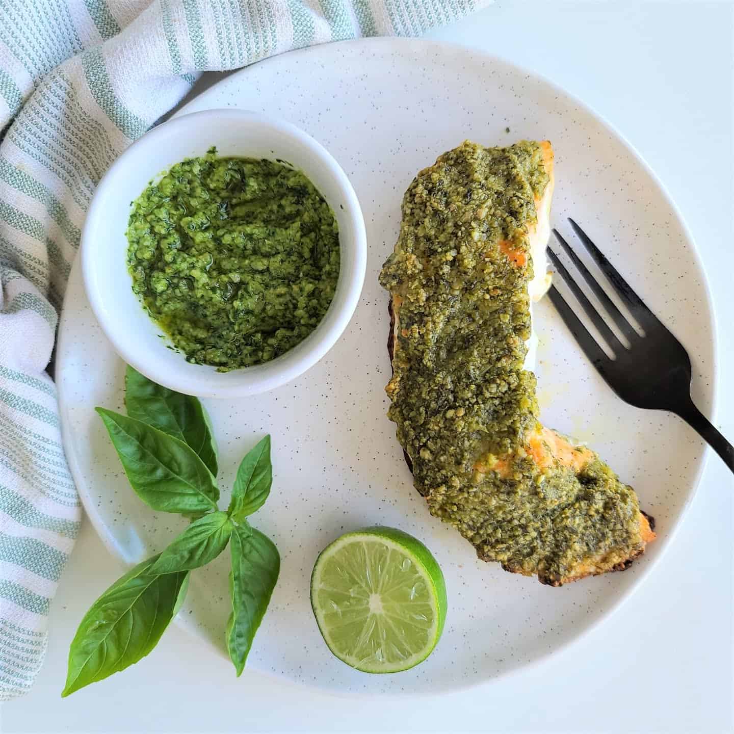 pesto salmon with lime plated