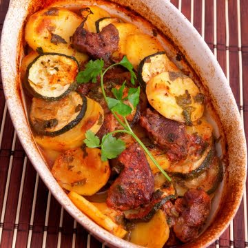 zucchini casserole with vegetables on a baking dish