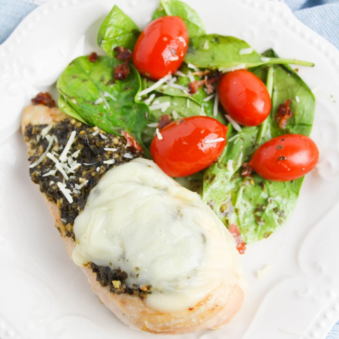 Baked Chicken Caprese with salad 