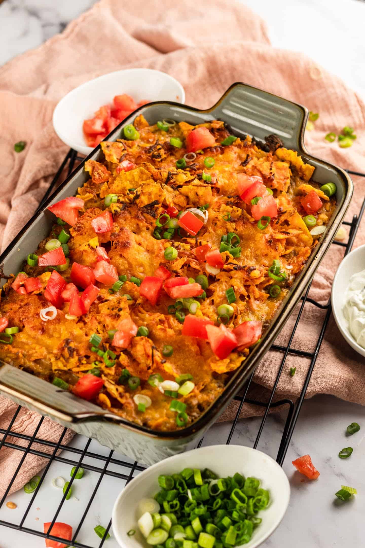 dorito casserole on baking rack