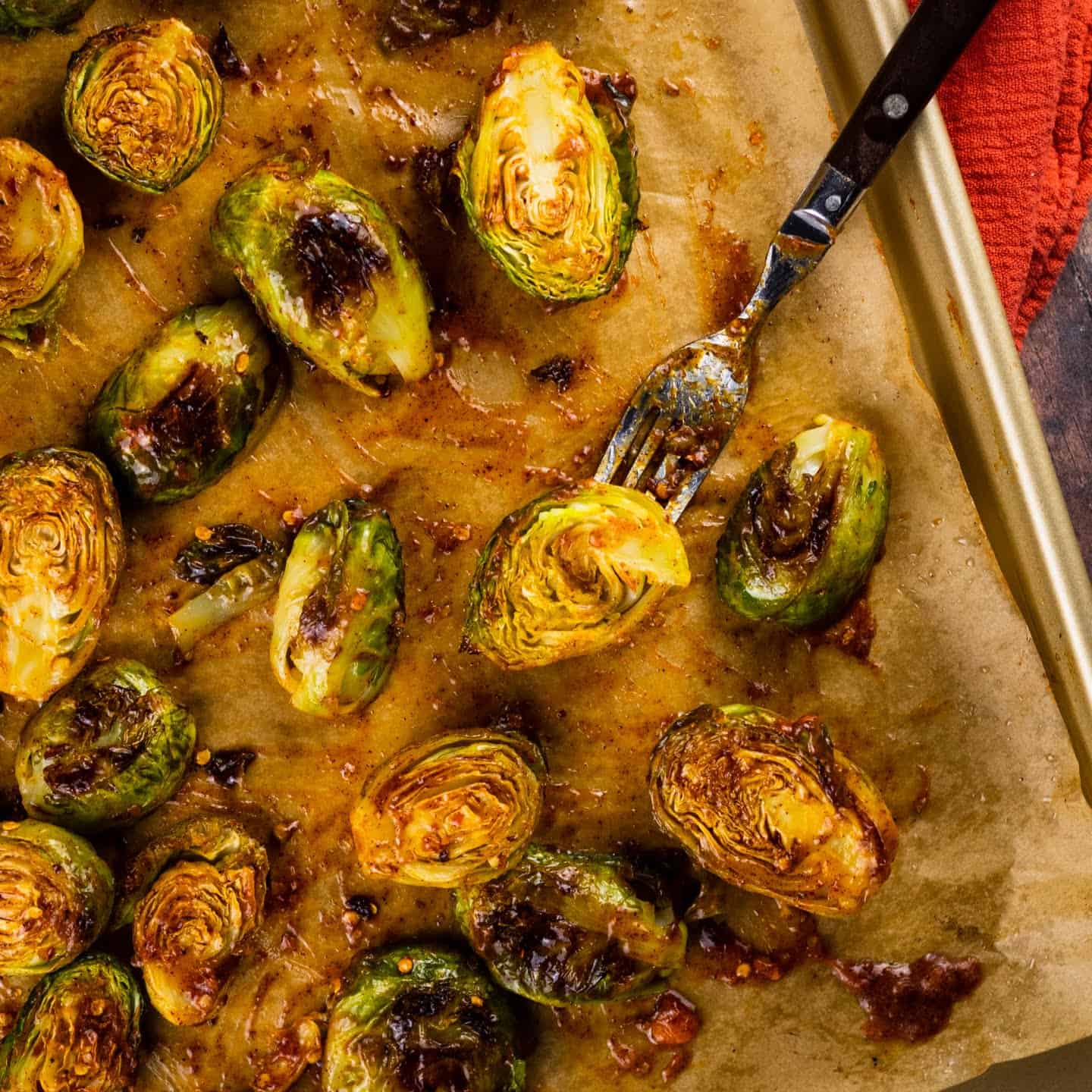 brusselt sprouts in a baking tray