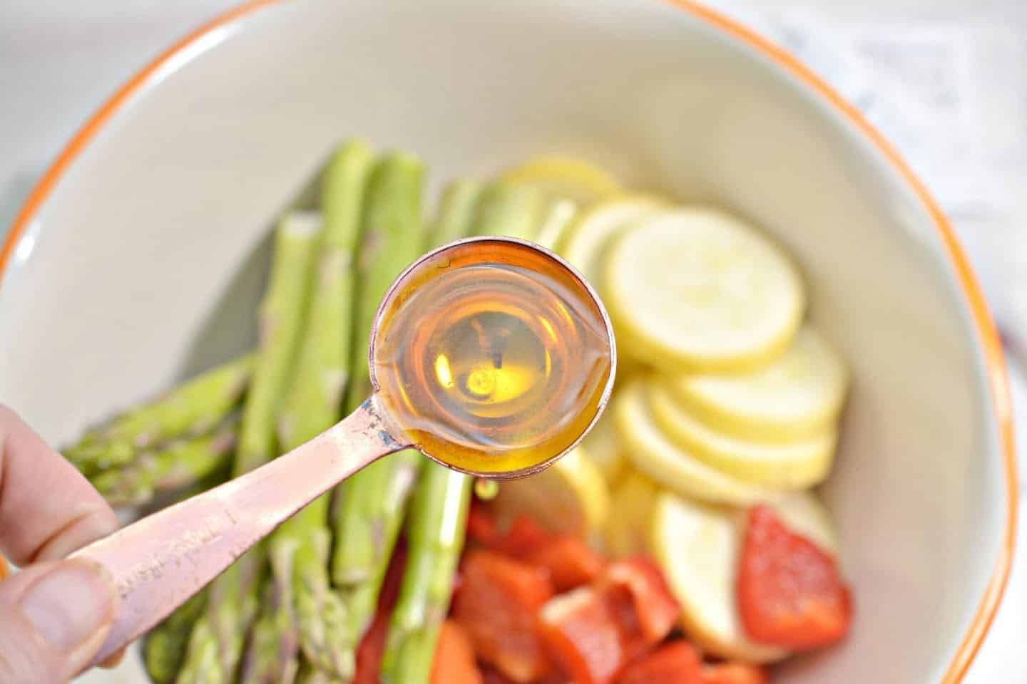 Chopped Vegetables, Olive Oil, Salt and Pepper in a Bowl