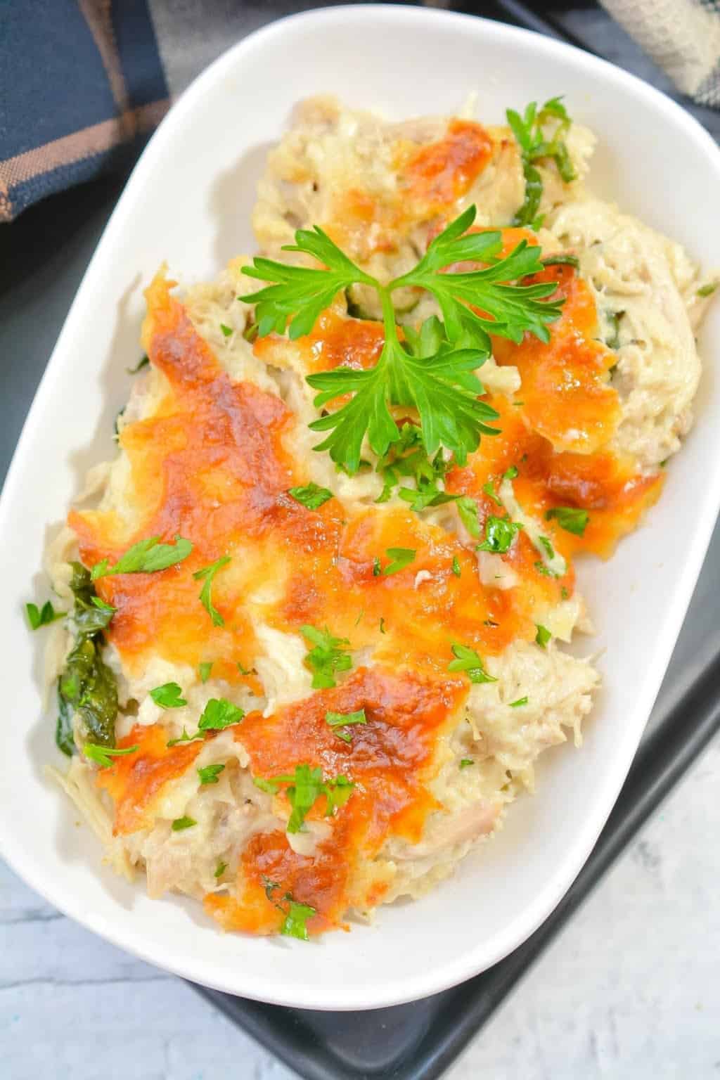 Creamy Chicken Spinach Casserole (Easy 30-minute Meal)