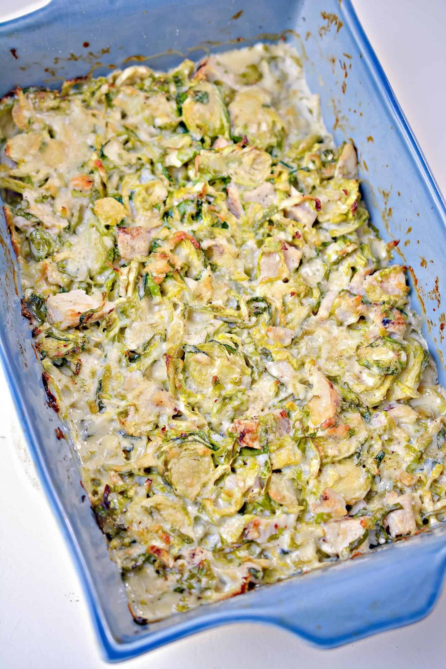 Baked brown chicken brussel sprouts