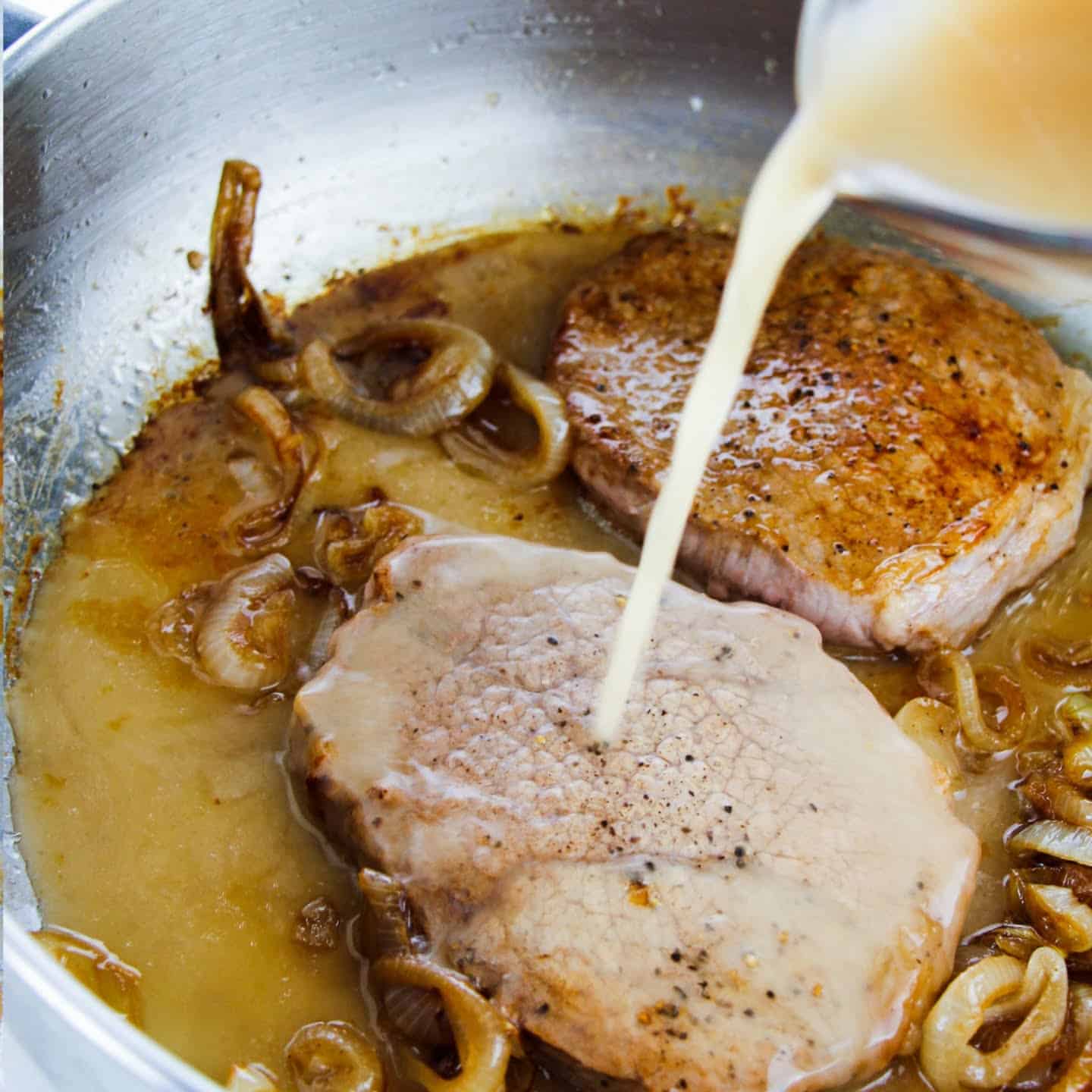 steak and onions cooking