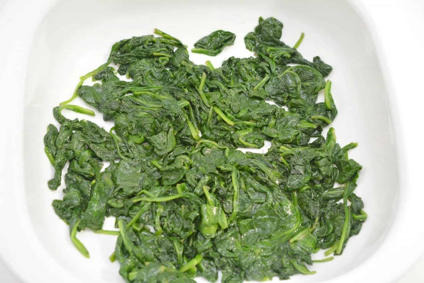 Drained Spinach in Baking Dish