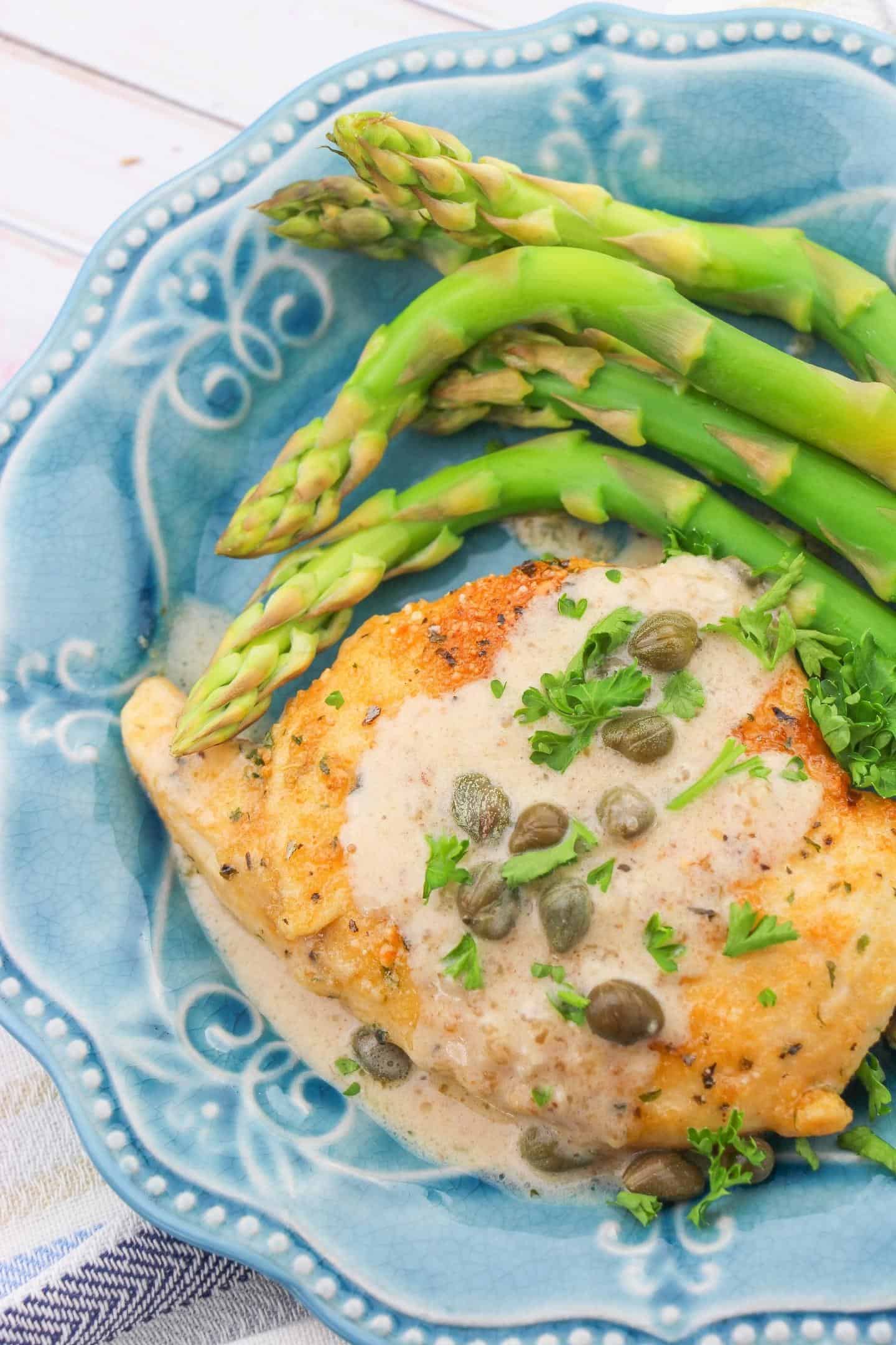 chicken piccata asparagus capers parsley