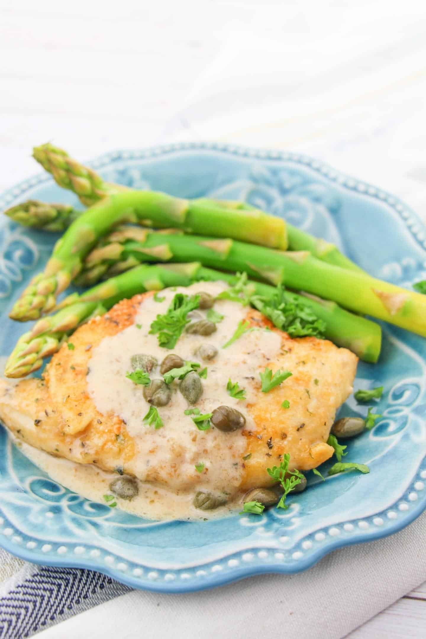 chicken-piccata-with asparagus and capers