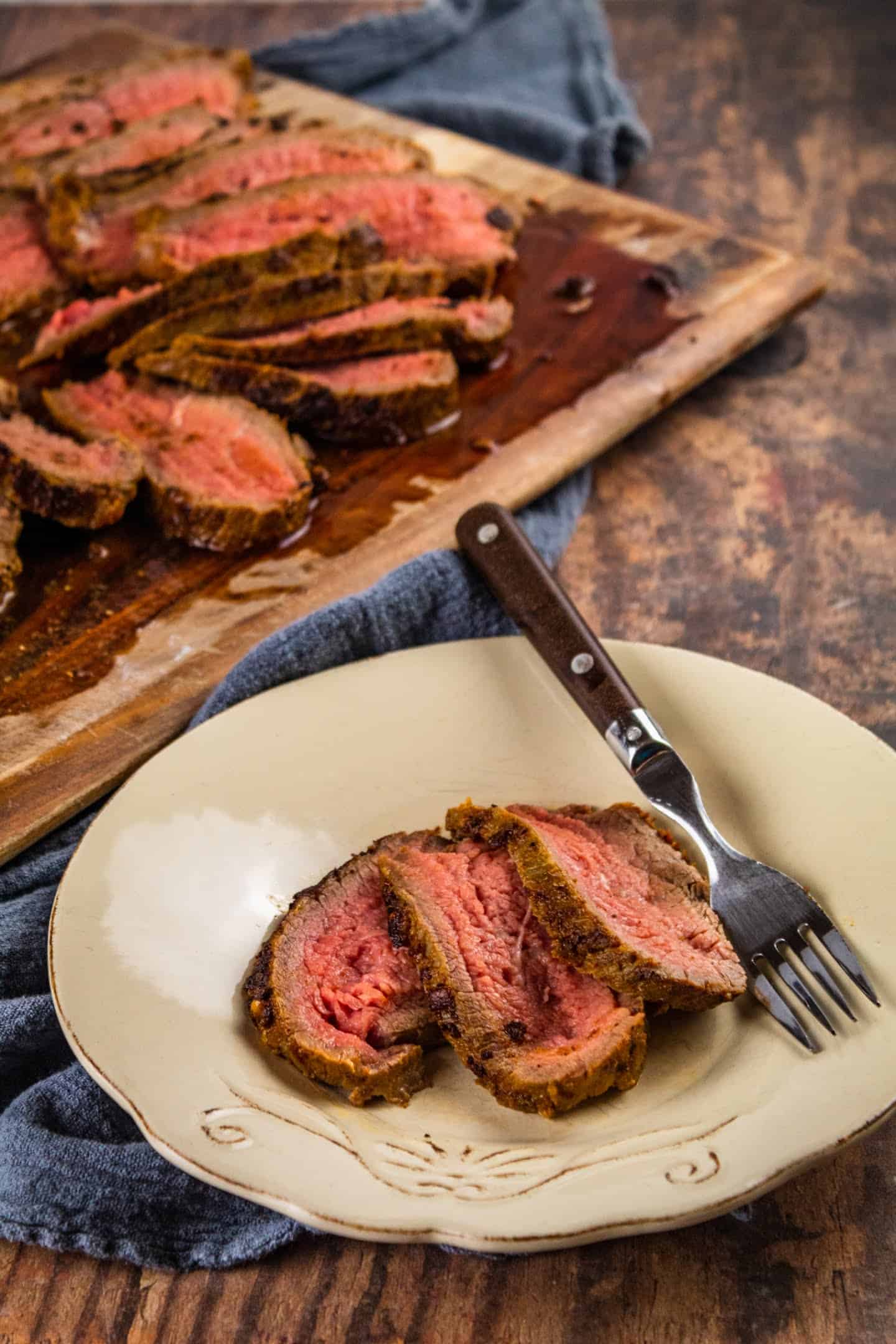 tri tip oven roast in a plate