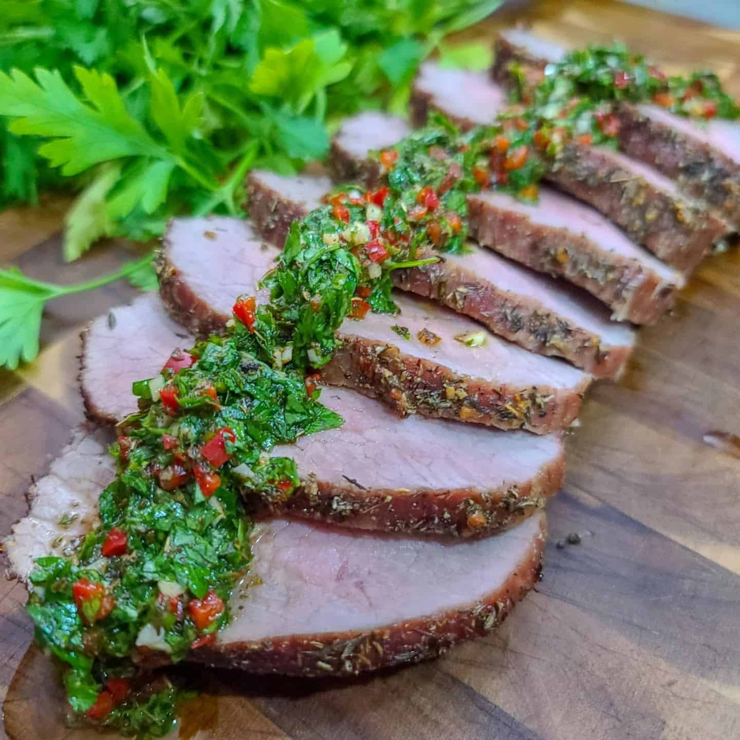Slow-roasted Eye of Round Roast with Chimichurri