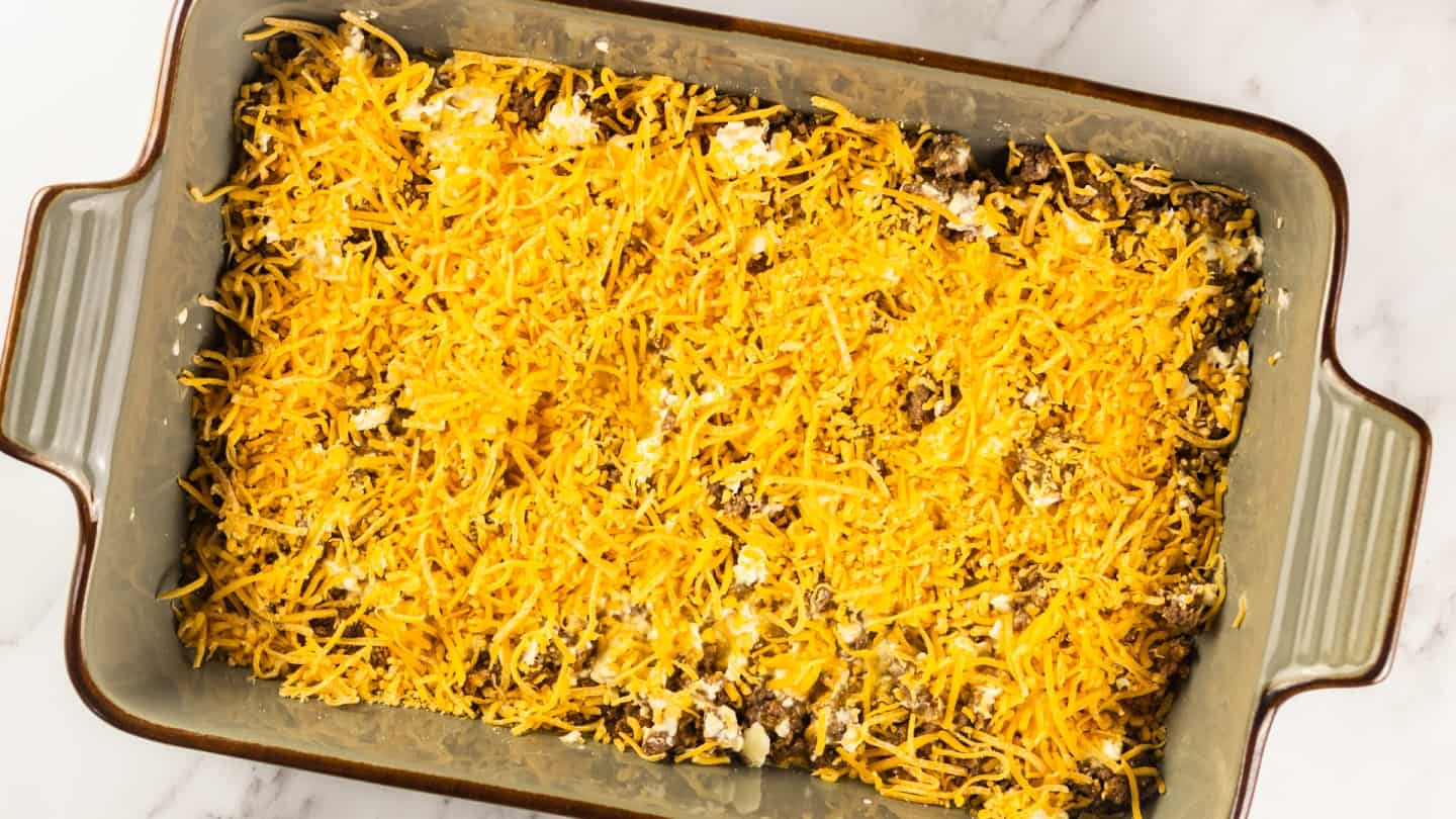 Cheddar Cheese on top of Ground Beef Mixture